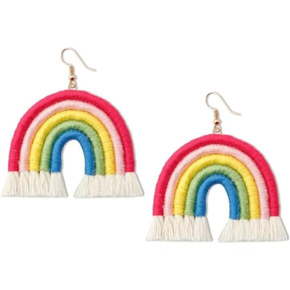 Boho Rainbow Layered Tassel Earrings Handmade Macrame Fringe Drop Earrings Gift - Picture 1 of 8